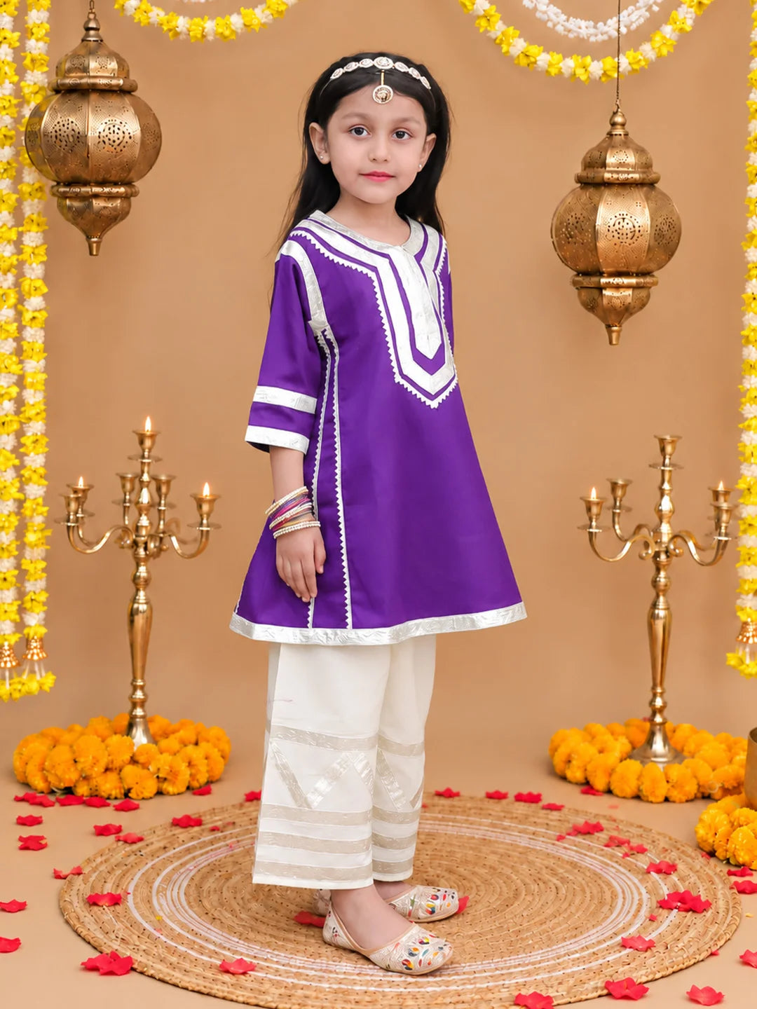 BownBee Festive 3/4th Sleeves Suit With Palazzo Set For Girls