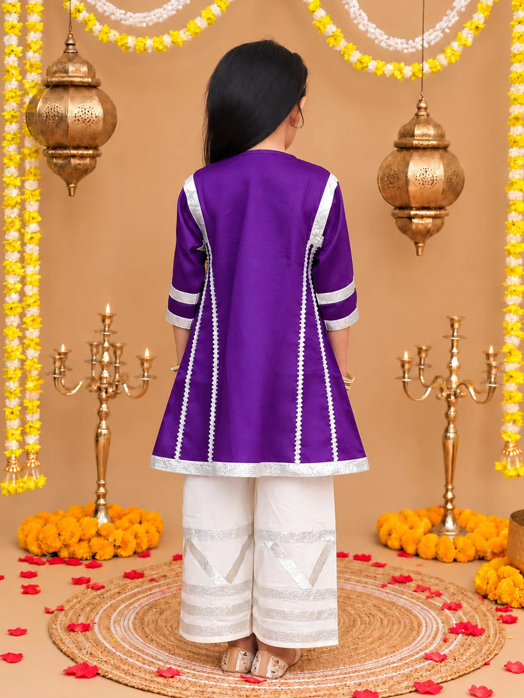 BownBee Festive 3/4th Sleeves Suit With Palazzo Set For Girls