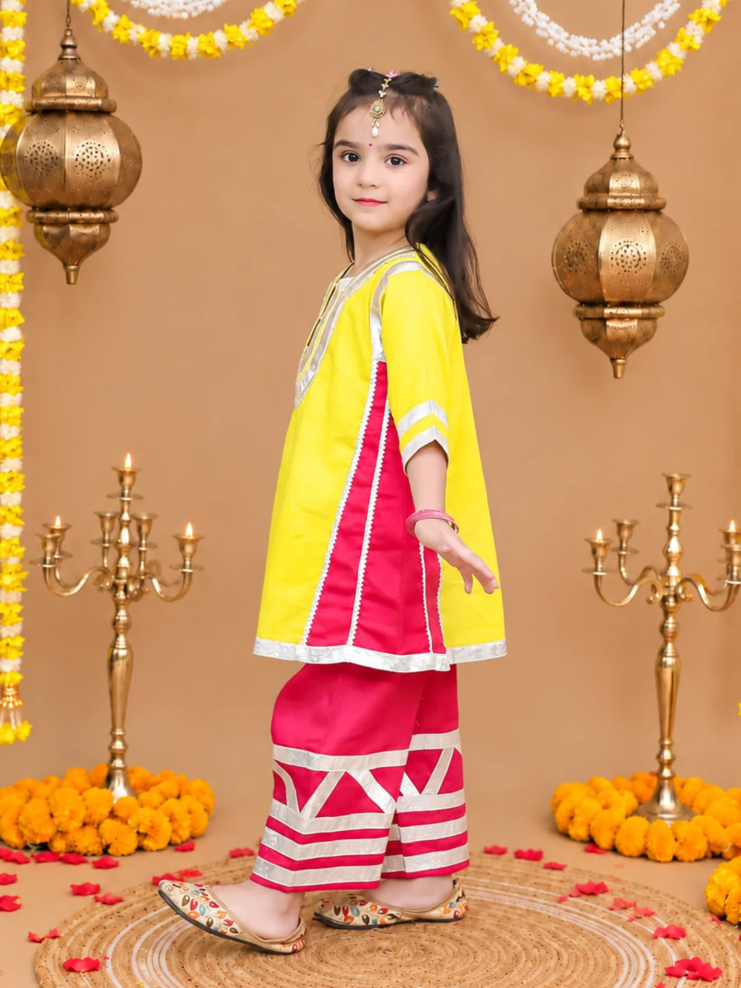 BownBee Festive 3/4th Sleeves Suit With Palazzo Set For Girls