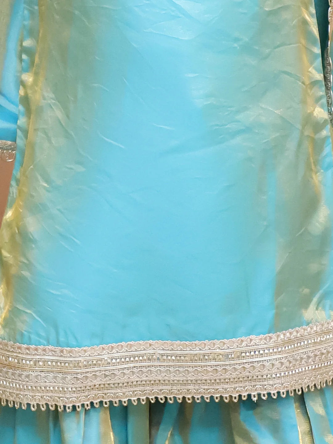 BownBee Two toned Festive 3/4th Bell Sleeves Kurti Sharara with Dupatta Set For Girls