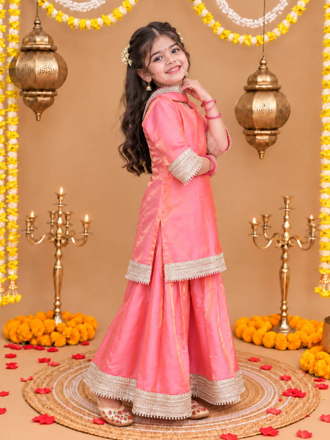 Bownbee Festive Two Toned Kurta Pajama & Ethnic Suit With Dupatta Sibling Set