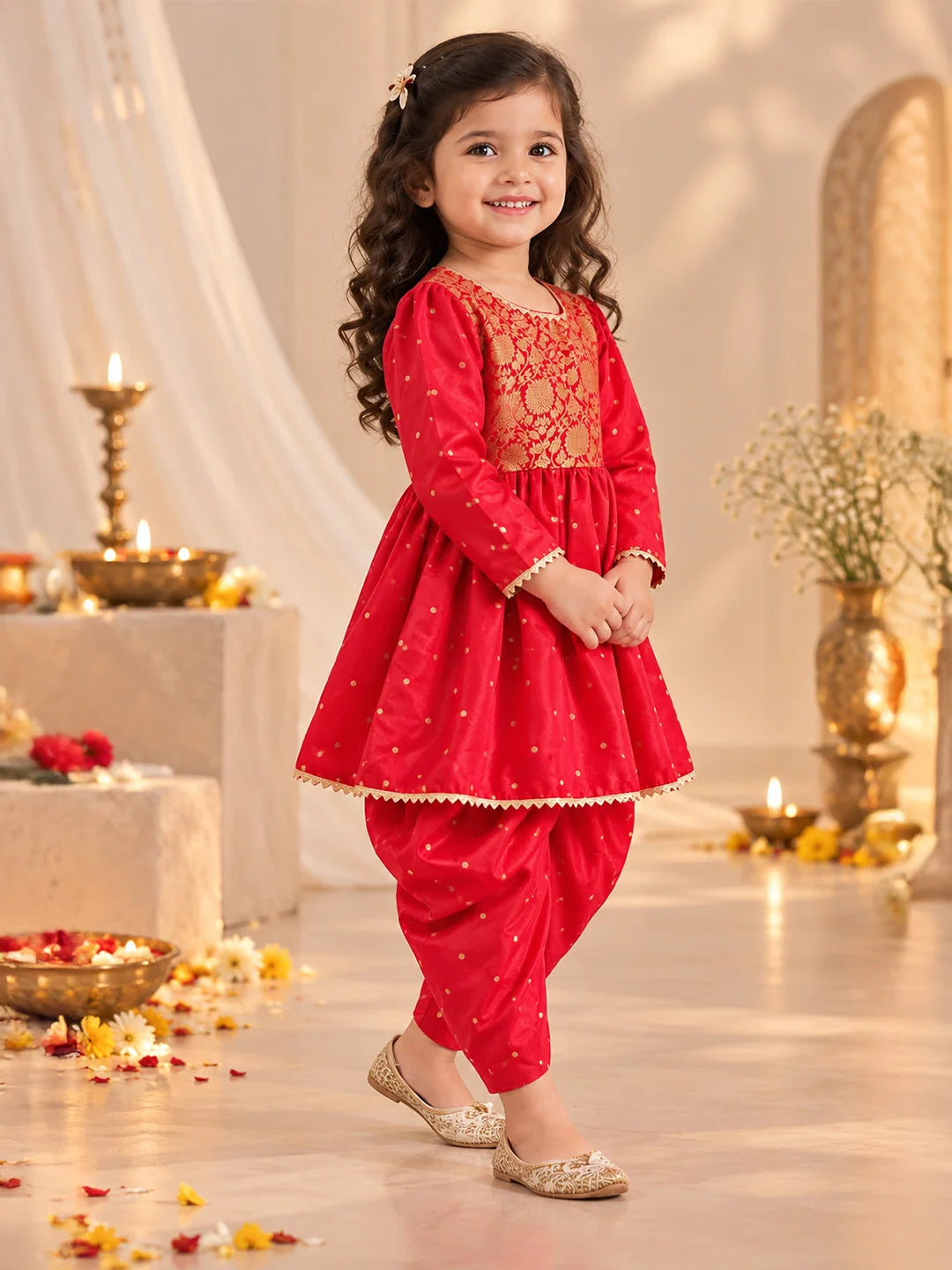 Bownbee Festive Full Sleeves Ethnic Suit Set For Girls