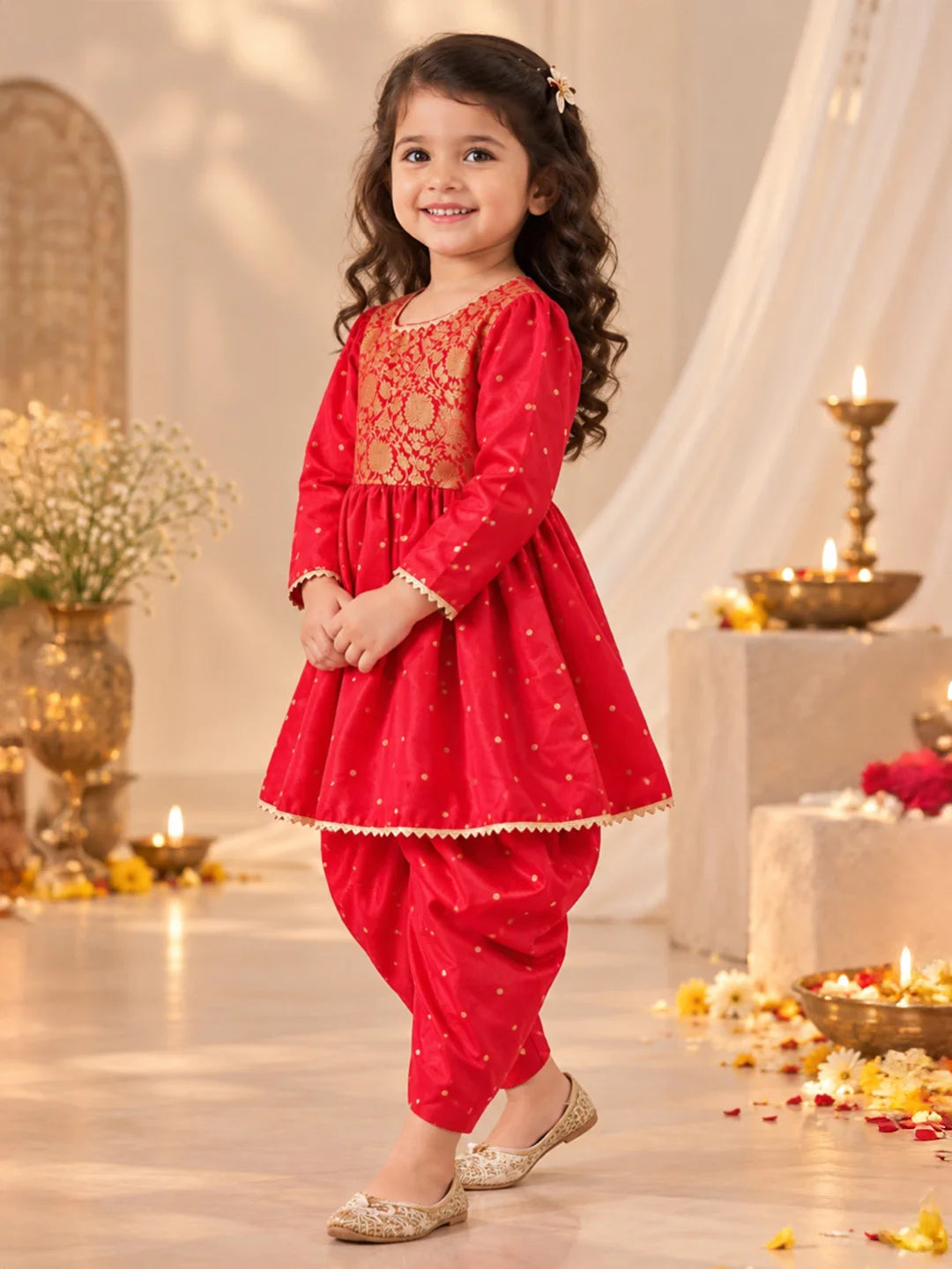 Bownbee Festive Full Sleeves Ethnic Suit Set For Girls