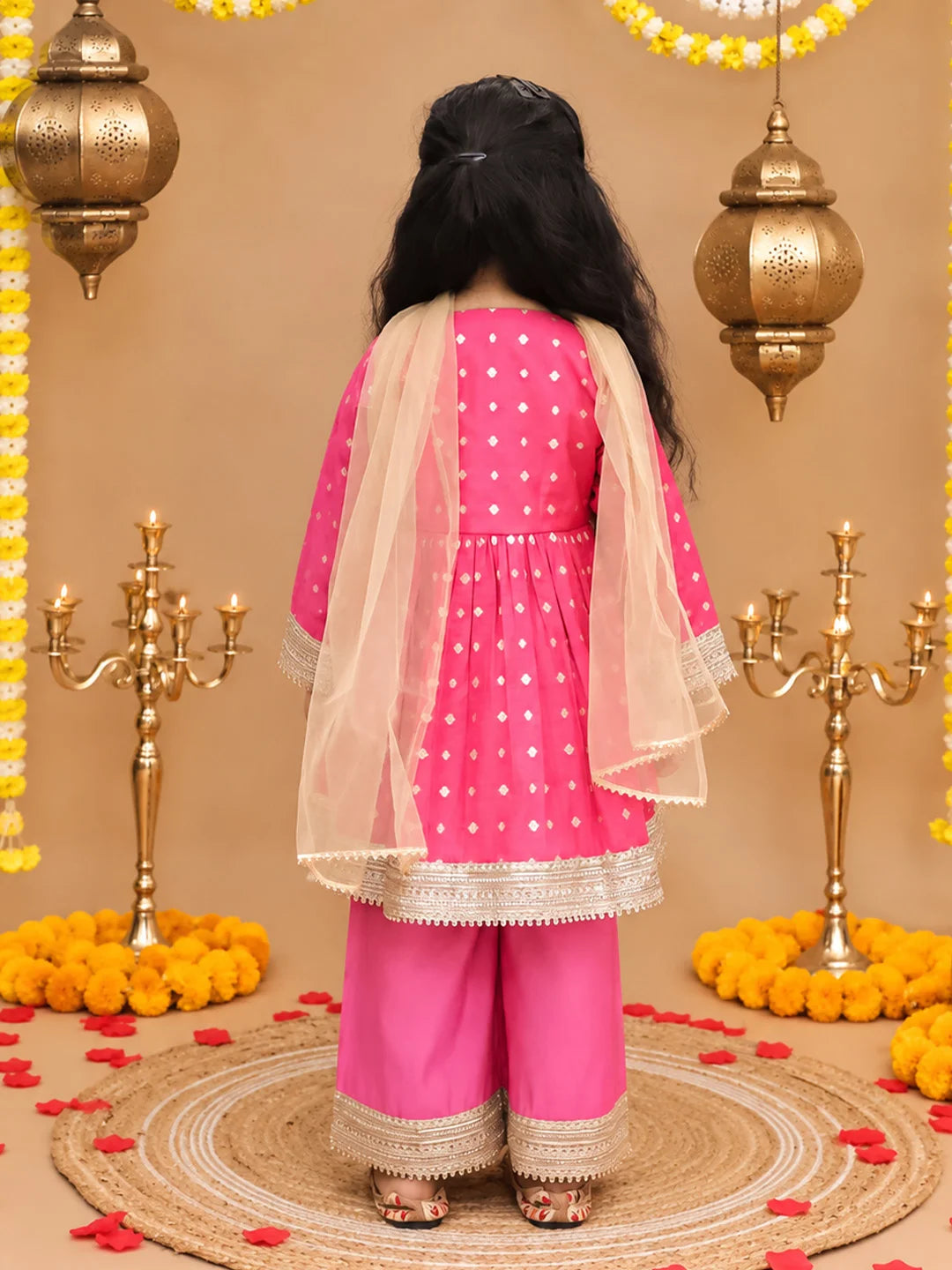 Bownbee Festive Full Sleeves Chanderi Ethnic Suit Set For Girls