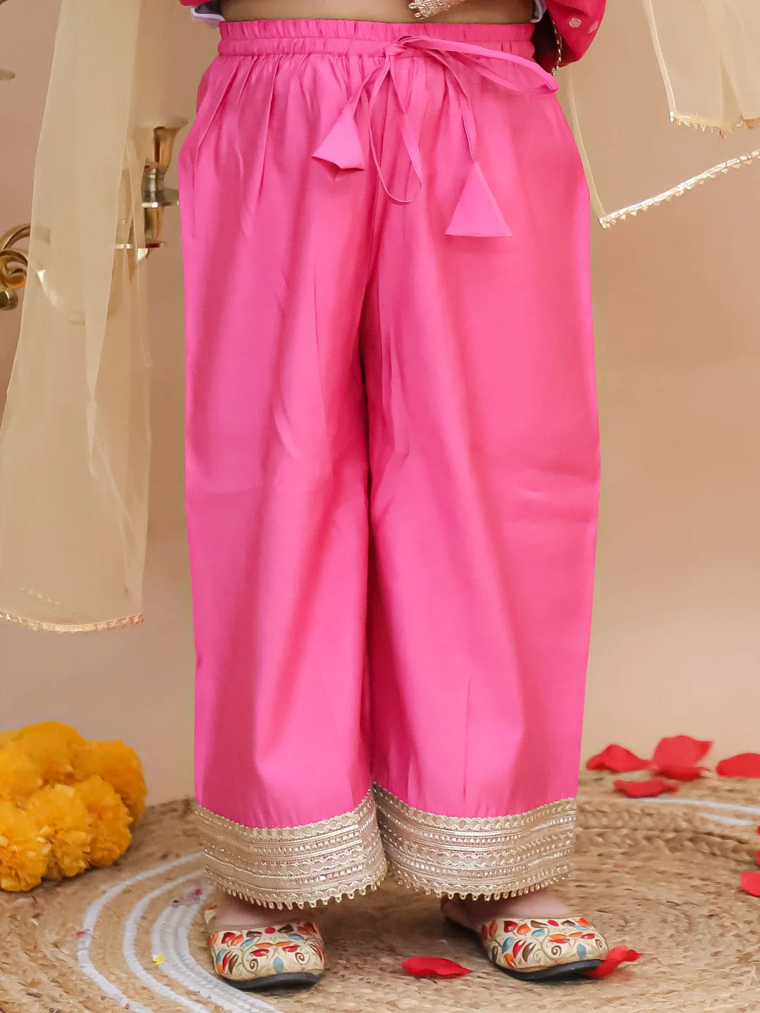 Bownbee Festive Full Sleeves Chanderi Ethnic Suit Set For Girls