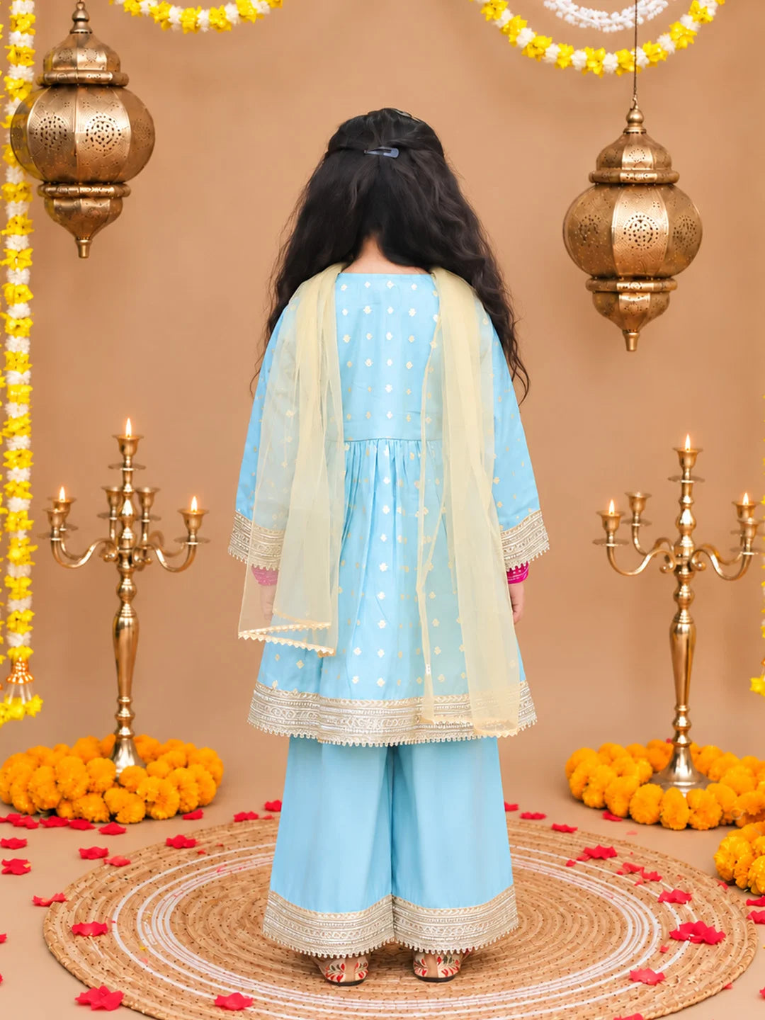 BownBee Festive Chanderi Kurta Pajama & Ethnic Suit with Dupatta Sibling Set