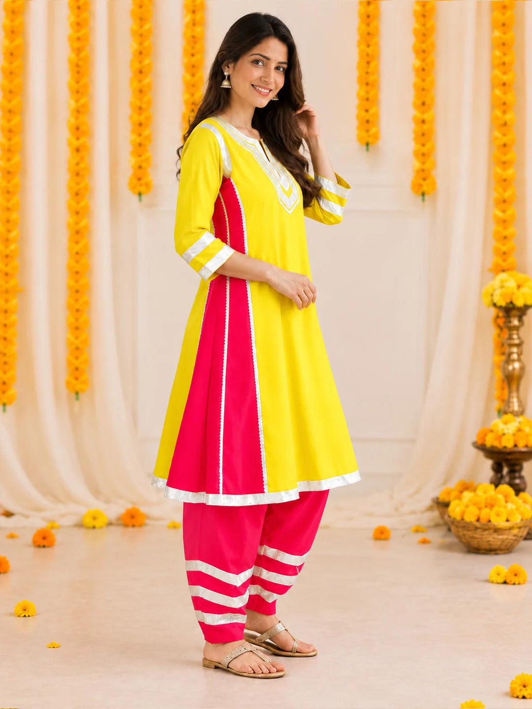 BownBee Festive 3/4th Sleeves Jam Cotton Suit & Salwar With Dupatta Set For Women