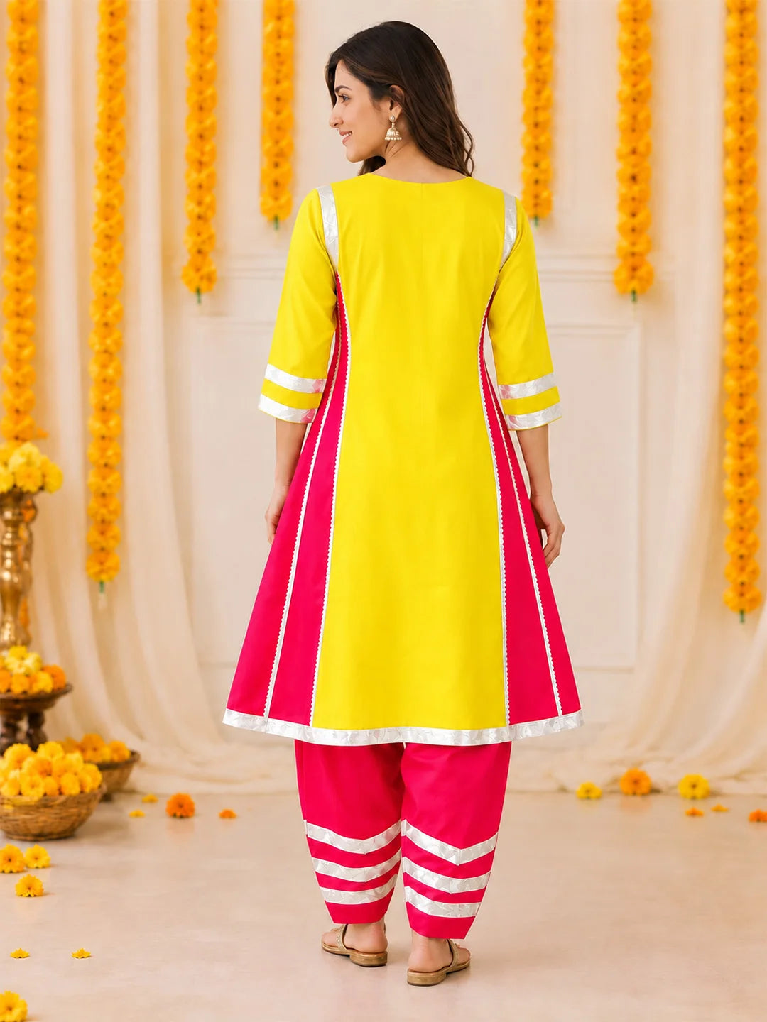 BownBee Festive 3/4th Sleeves Jam Cotton Suit & Salwar With Dupatta Set For Women