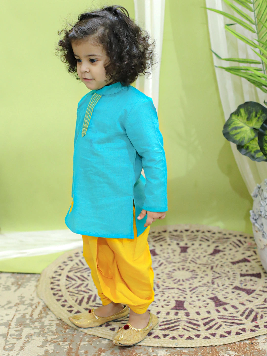 BownBee Ganesh Embroidery Cotton Dhoti Kurta for Boys