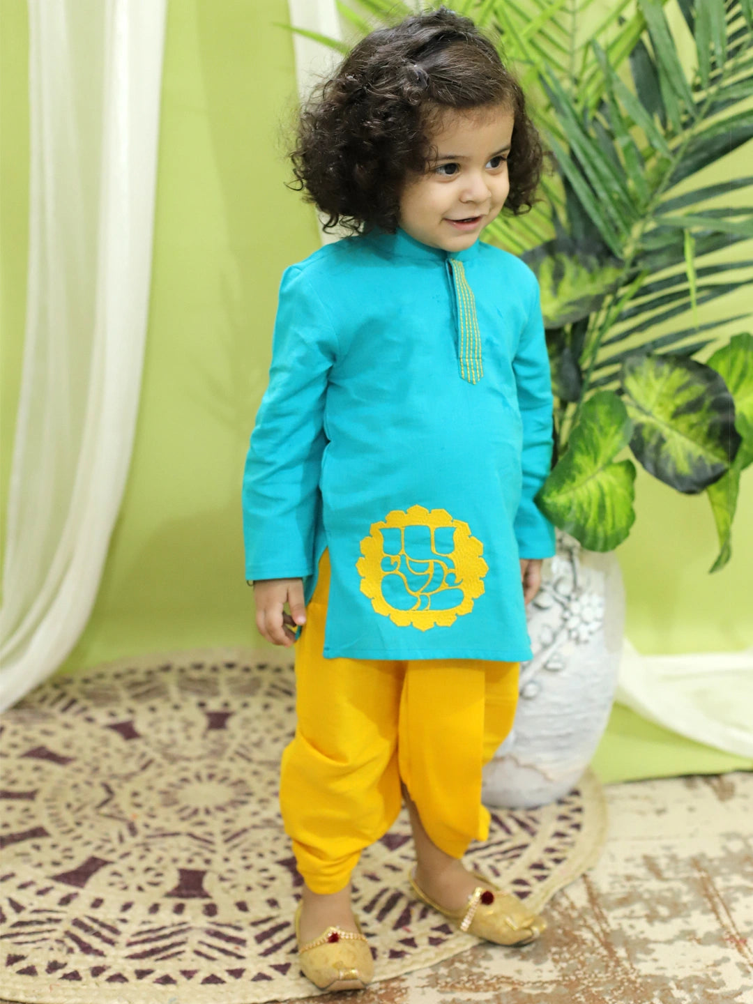 BownBee Ganesh Embroidery Cotton Dhoti Kurta for Boys