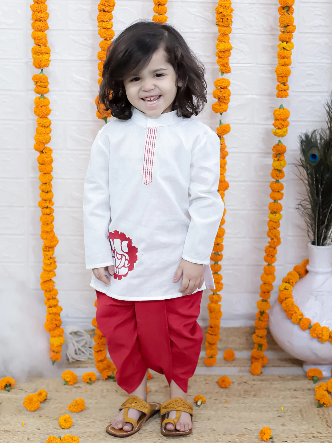 BownBee Ganesh Embroidery Cotton Dhoti Kurta for Boys