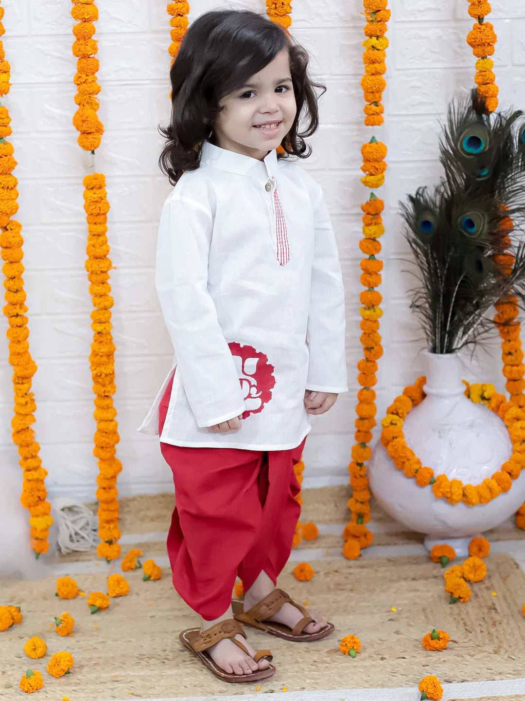 BownBee Ganesh Embroidery Cotton Dhoti Kurta for Boys