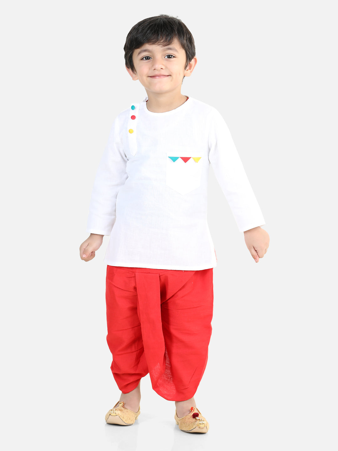 BownBee Full Sleeve Cotton Dhoti Kurta For Boys- White