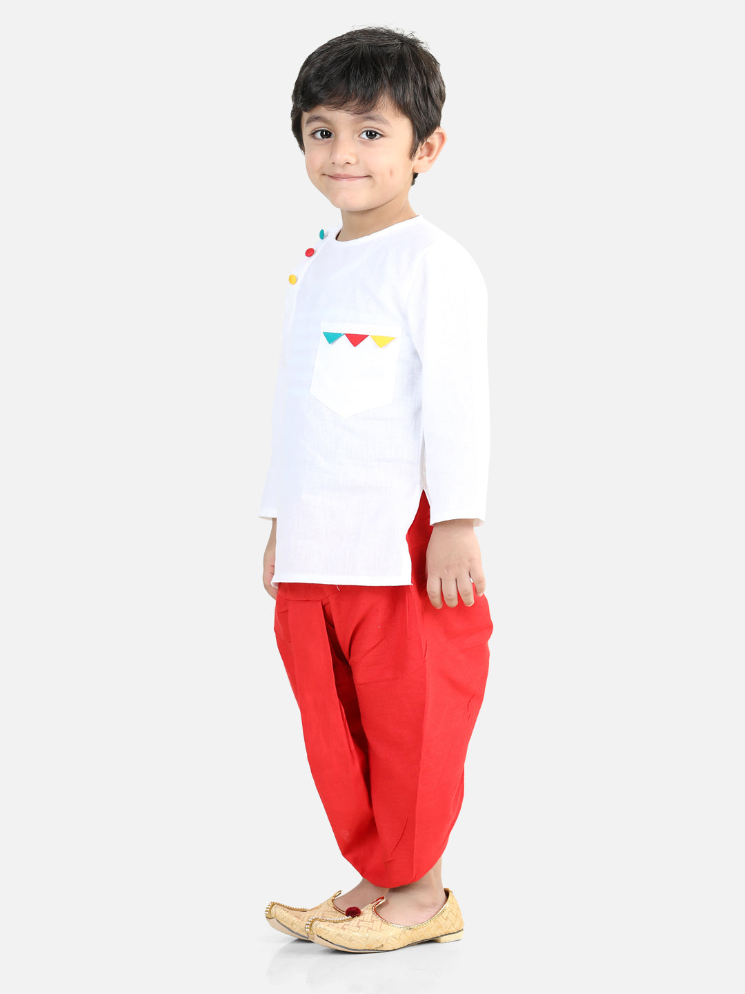 BownBee Full Sleeve Cotton Dhoti Kurta For Boys- White