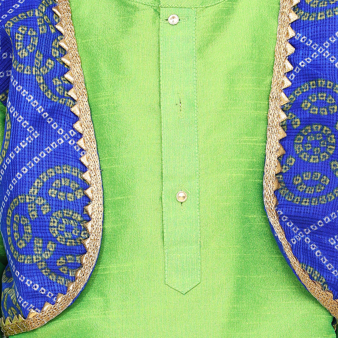 BownBee Boys Attached Jacket Bandhani Dhoti Kurta- Green