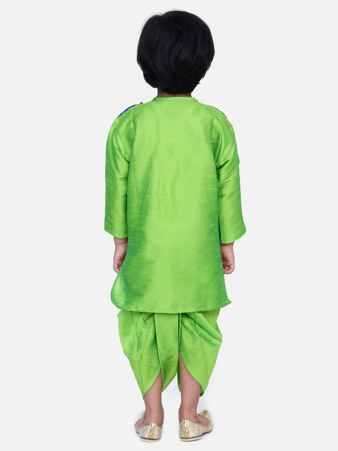 BownBee Boys Attached Jacket Bandhani Dhoti Kurta- Green