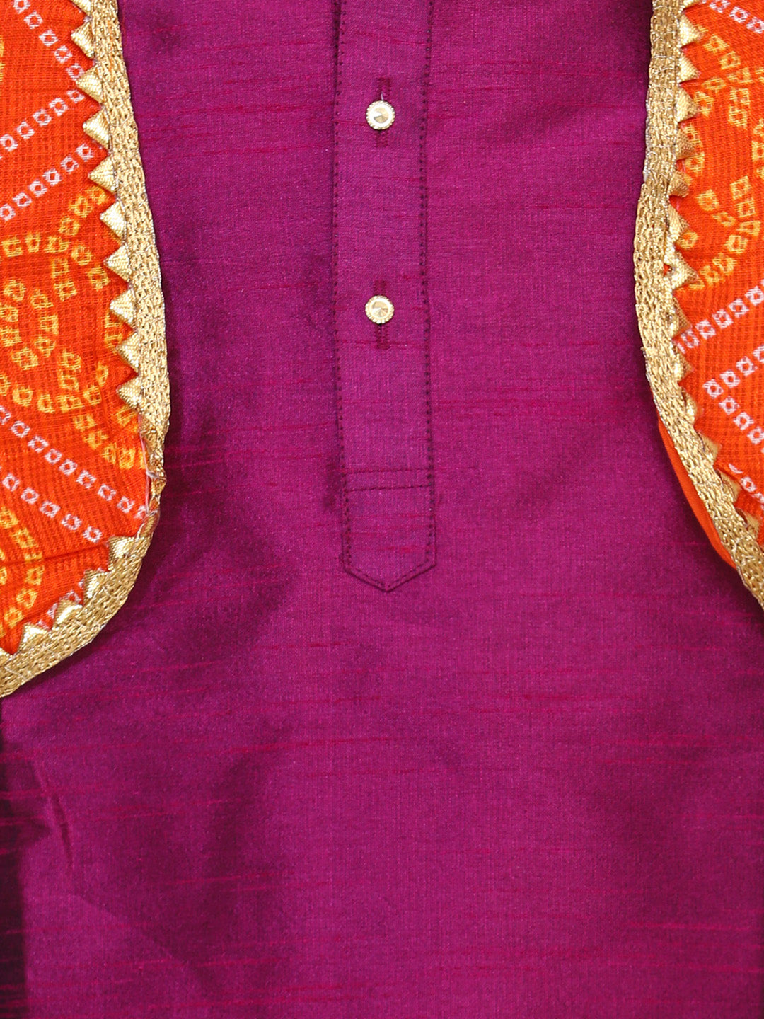 BownBee Boys Attached Jacket Bandhani Dhoti Kurta- Purple