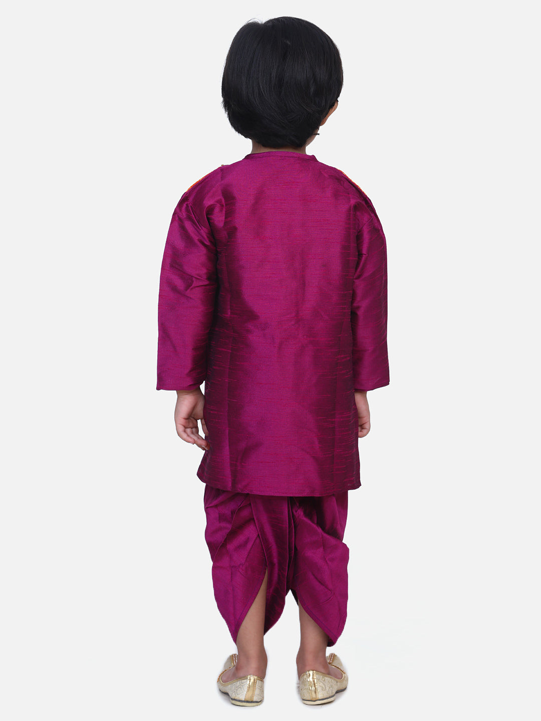 BownBee Boys Attached Jacket Bandhani Dhoti Kurta- Purple