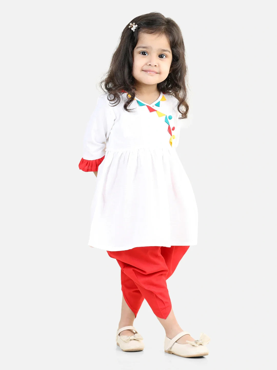 BownBee 100% Cotton Three Fourth Sleeves Patch Work Kurta and Dhoti Set