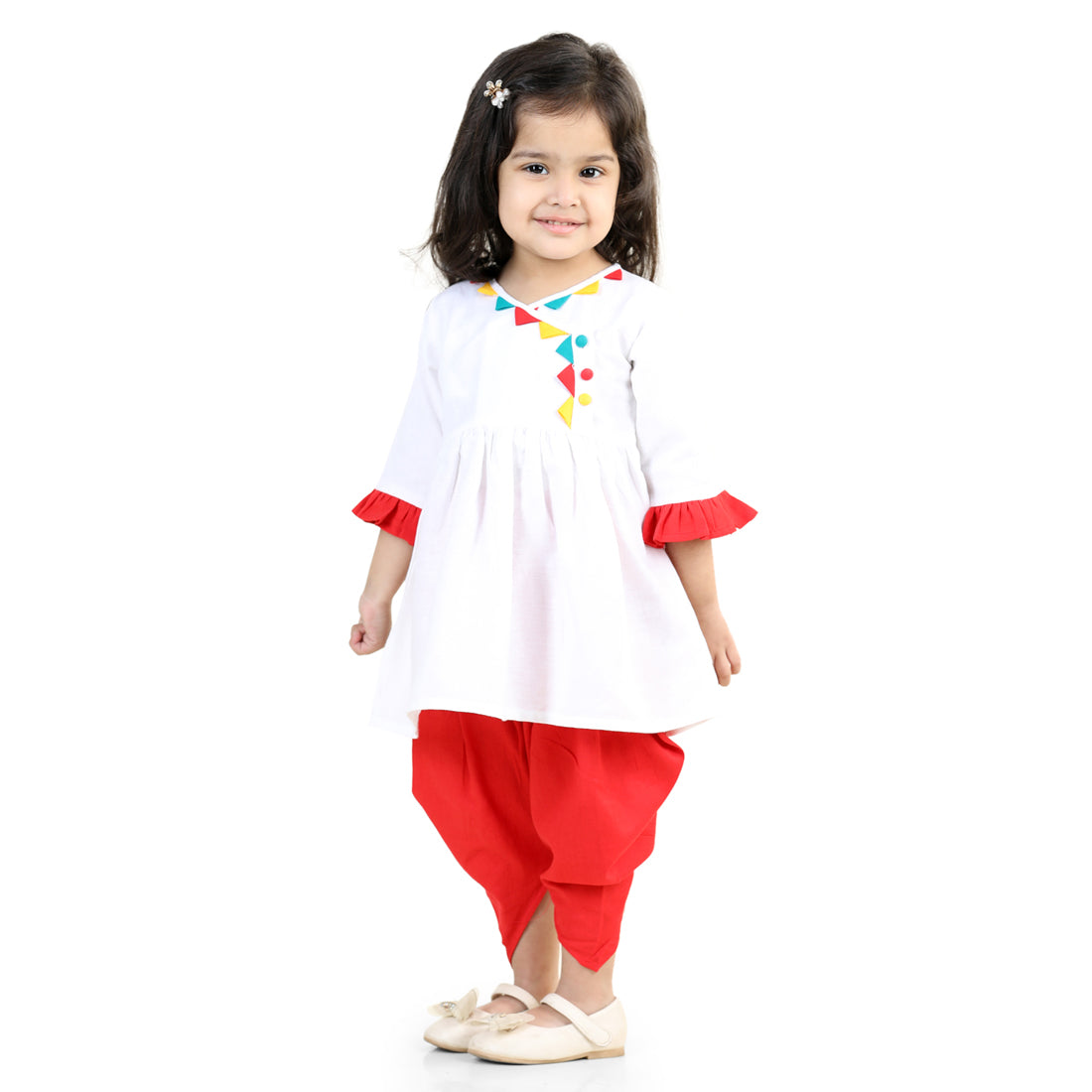 BownBee Sibling  Cotton Dhoti Kurta For Boys Kurti with Dhoti for Girls-White