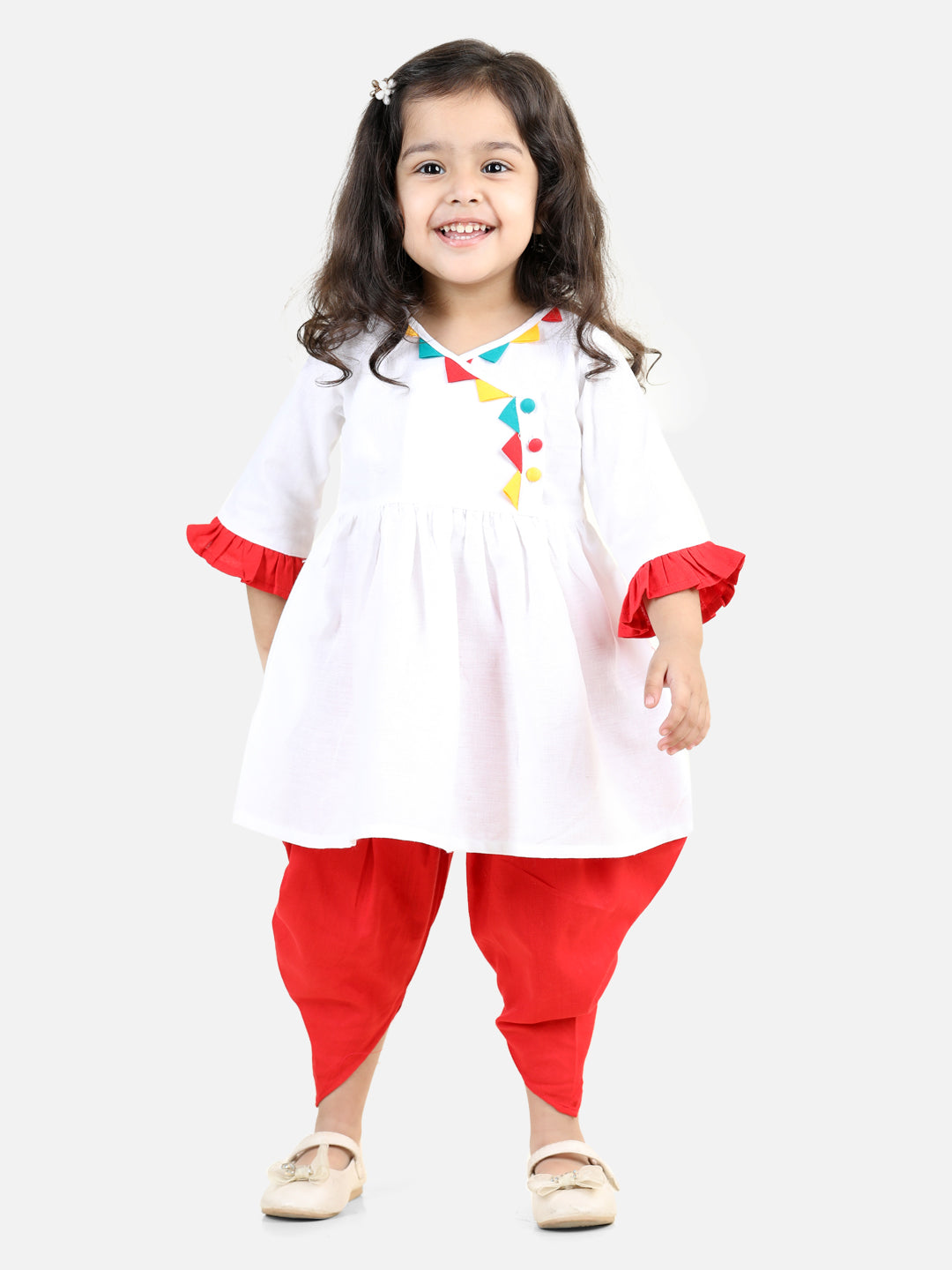 BownBee Sibling  Cotton Dhoti Kurta For Boys Kurti with Dhoti for Girls-White