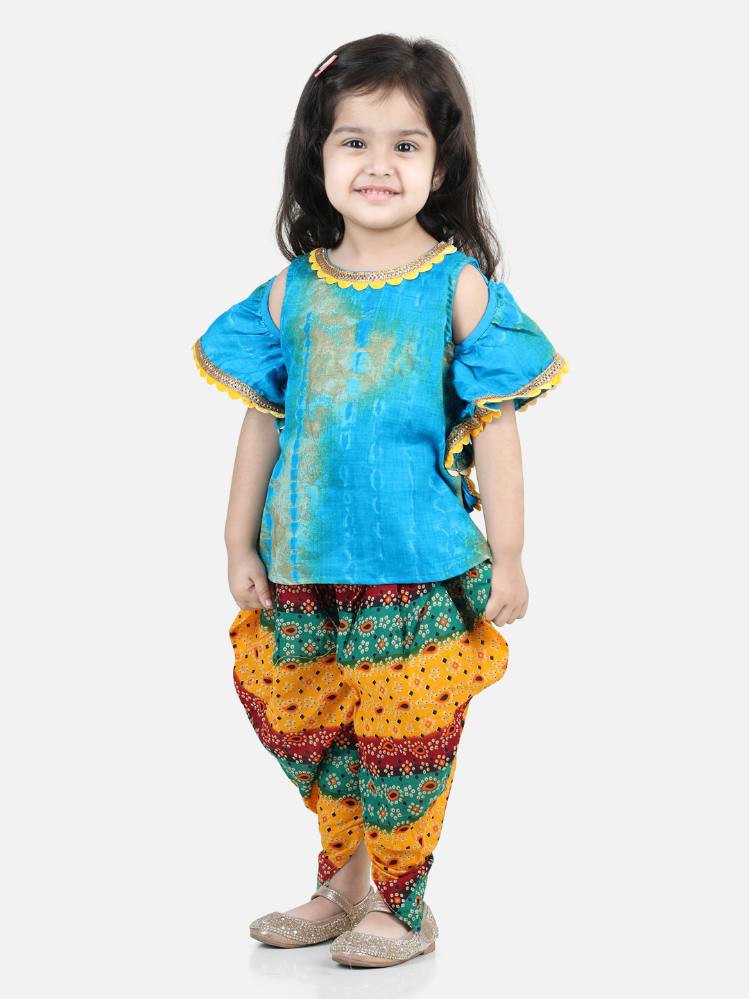 BownBee Ruffle Sleeve Top With Printed Dhoti-Super Sale