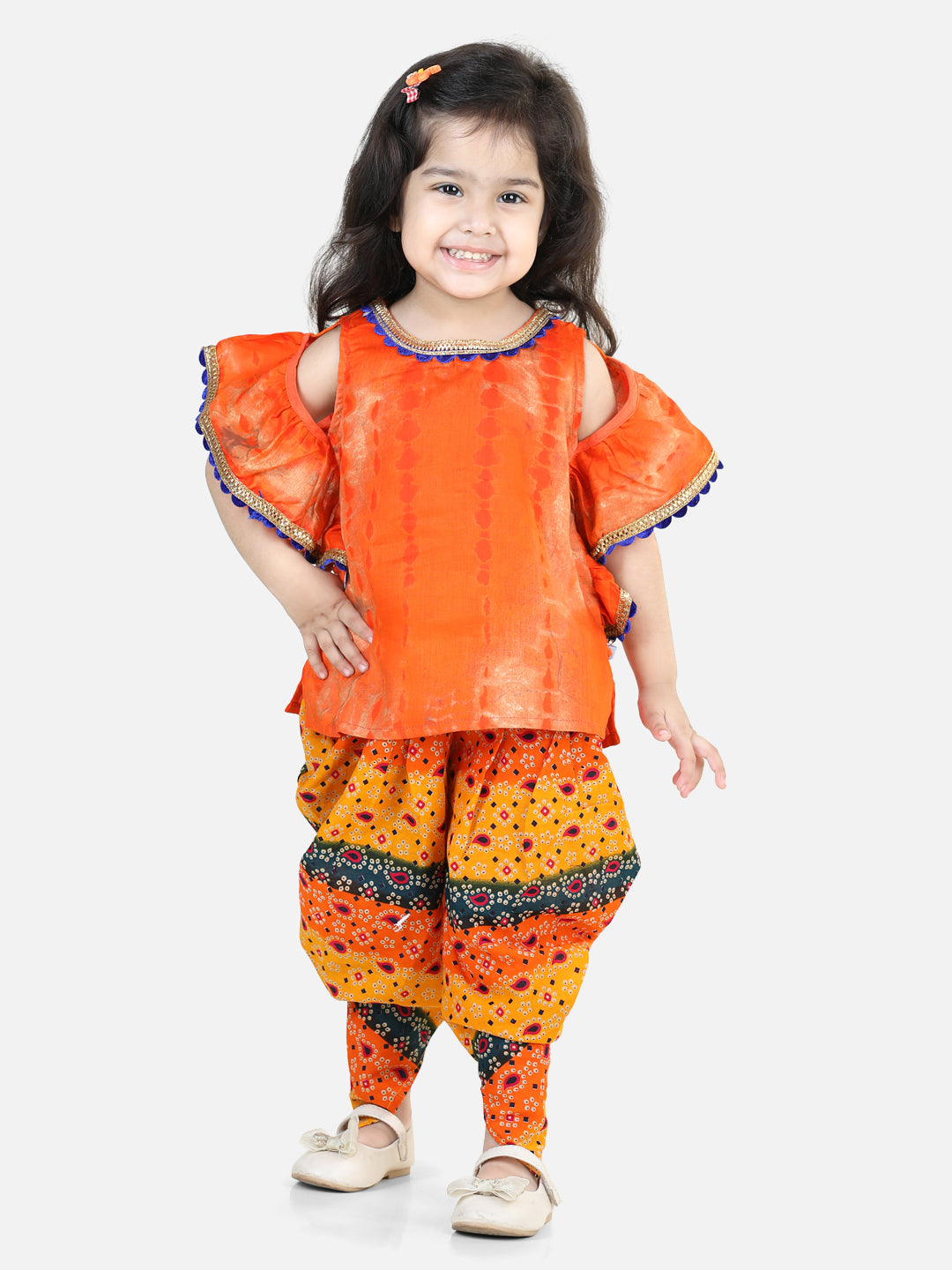 BownBee Ruffle Sleeve Top With Printed Dhoti-Super Sale