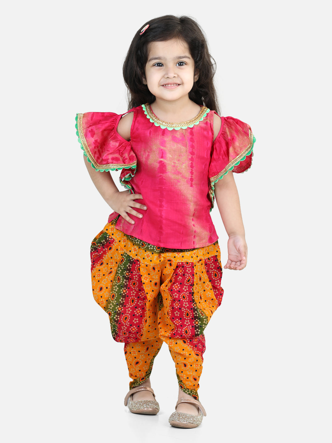 BownBee Ruffle Sleeve Top With Printed Dhoti-Super Sale