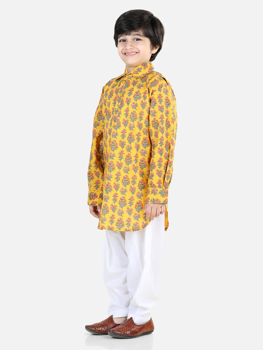 BownBee Sibling Cotton Kurti Pant and Kurta pajama Set-Yellow