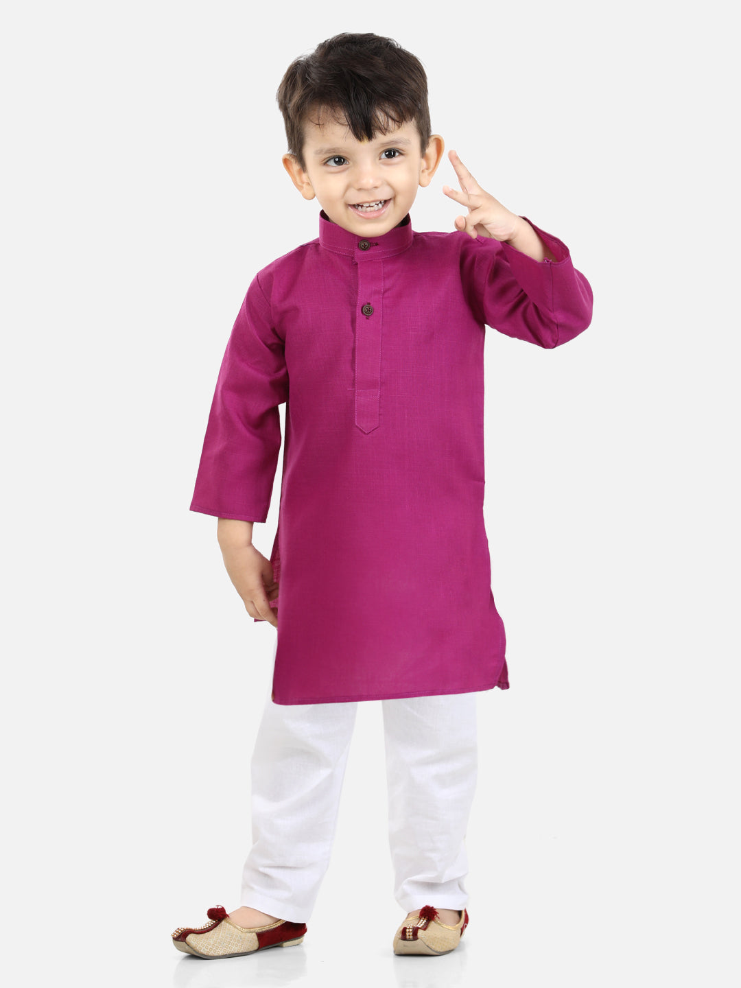 BownBee Solid Full Sleeves Kurta and Pyjama Sets - Purple