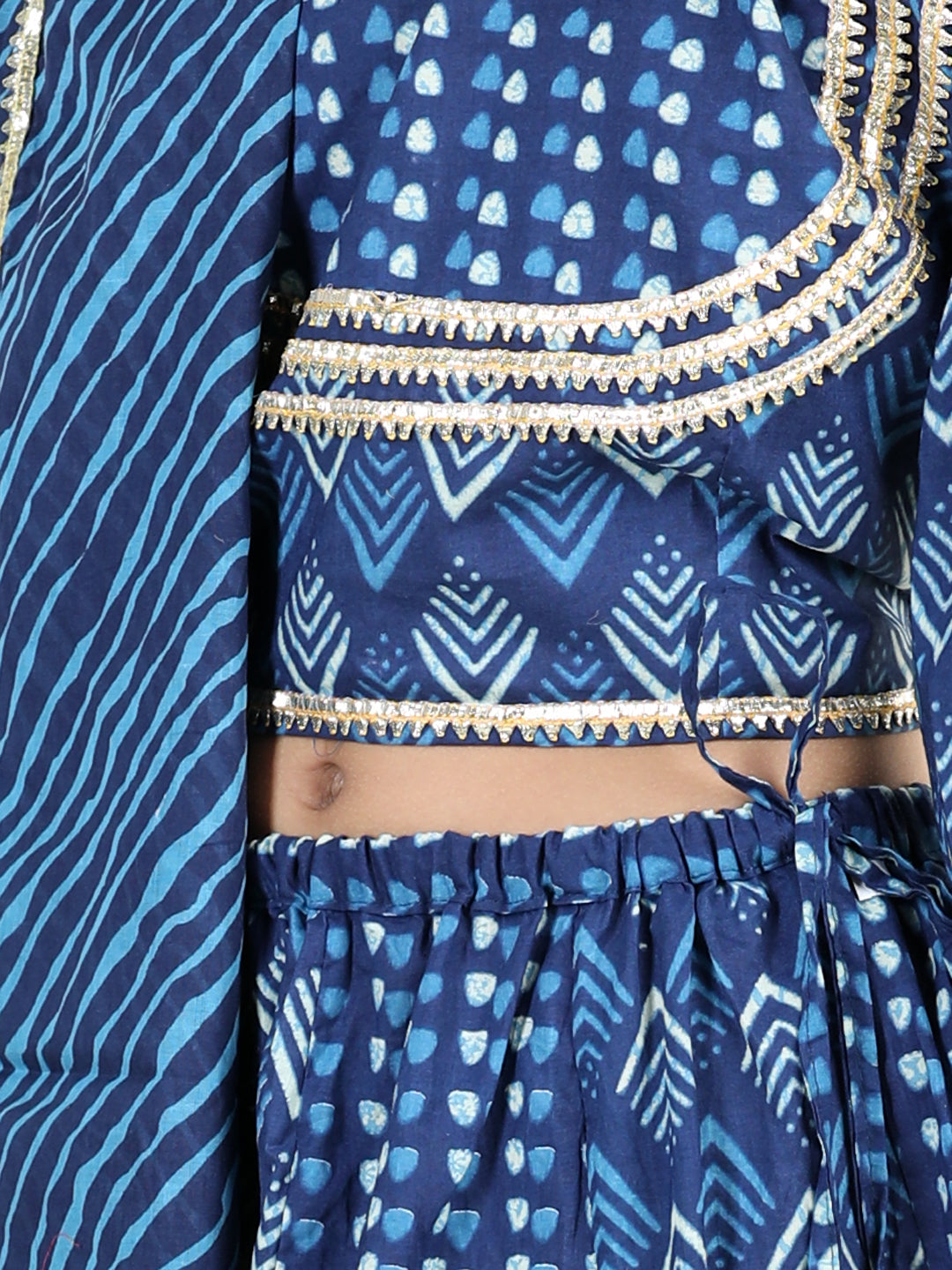 BownBee Sibling sets Pure Cotton Printed Lehenga Choli Dupatta and Kurta Pajama Set for Girls- Blue