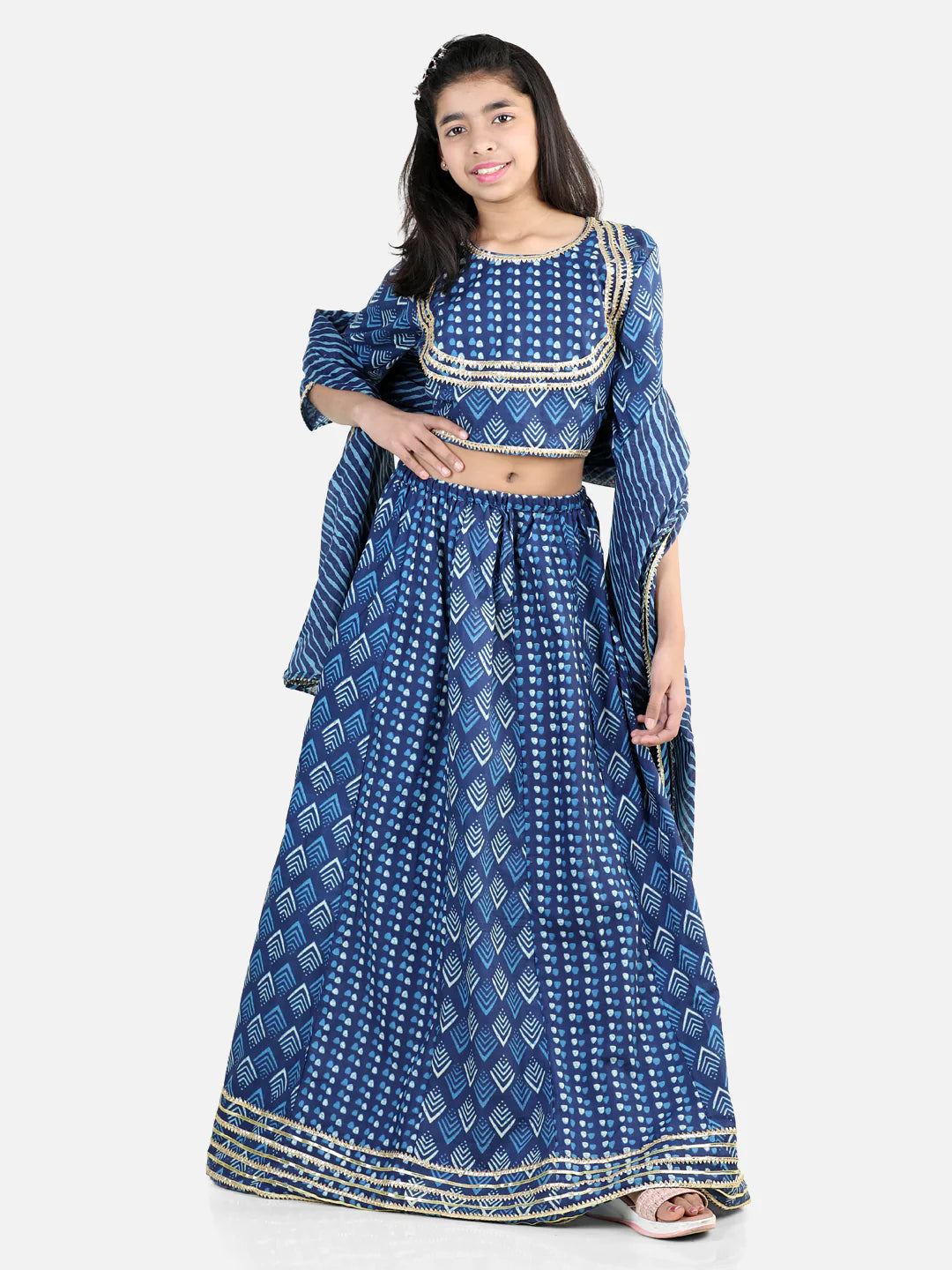 BownBee Pure Cotton Printed Lehenga Choli Dupatta Set for Girls