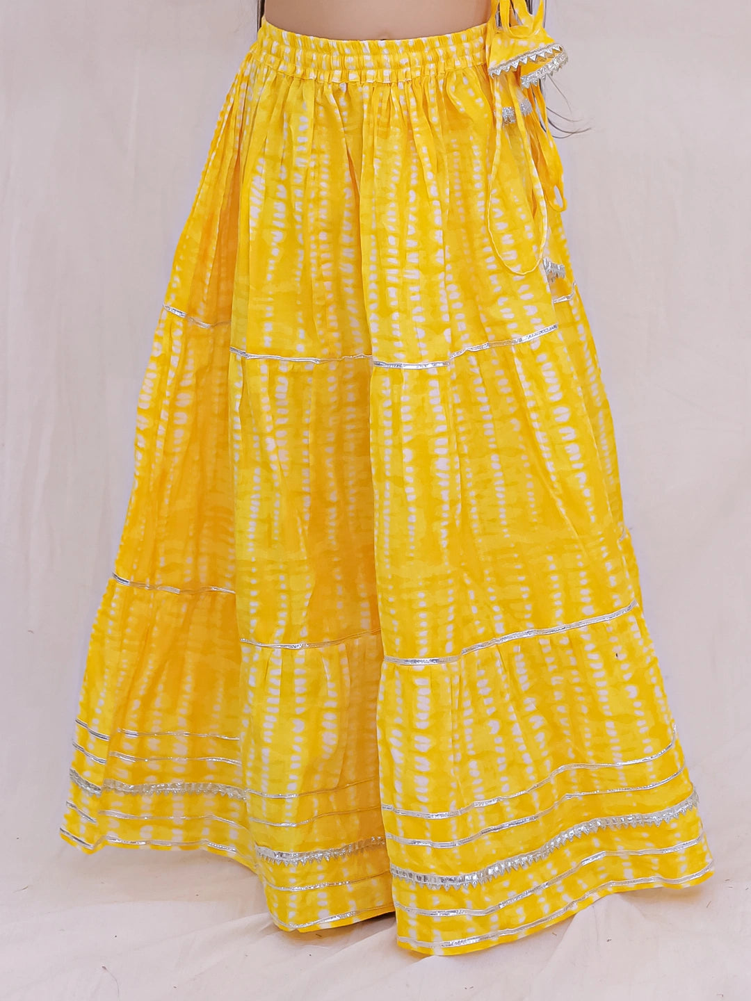 BownBee Pure Cotton Quater Sleeves Tie & Dye Top With Skirt For Girls - Yellow