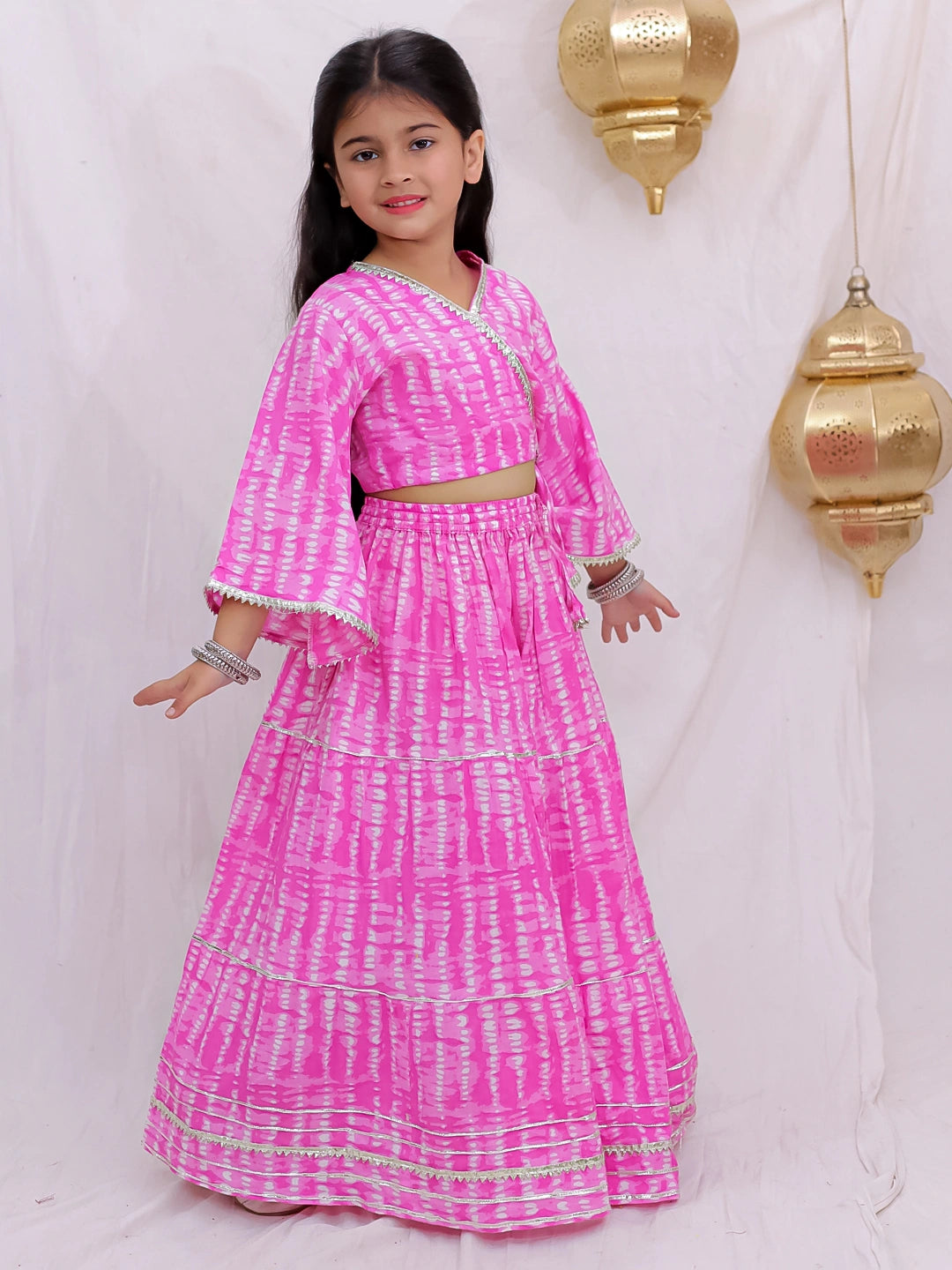 BownBee Pure Cotton Quater Sleeves Tie & Dye Top With Skirt For Girls - Yellow