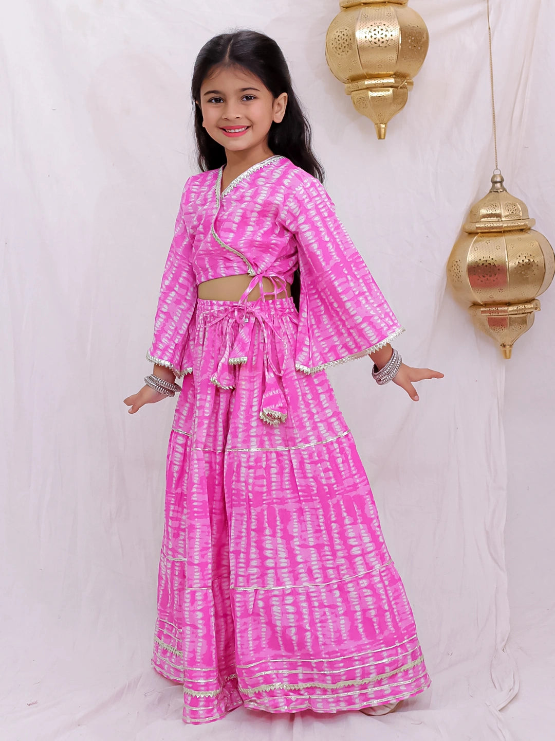 BownBee Pure Cotton Quater Sleeves Tie & Dye Top With Skirt For Girls - Yellow