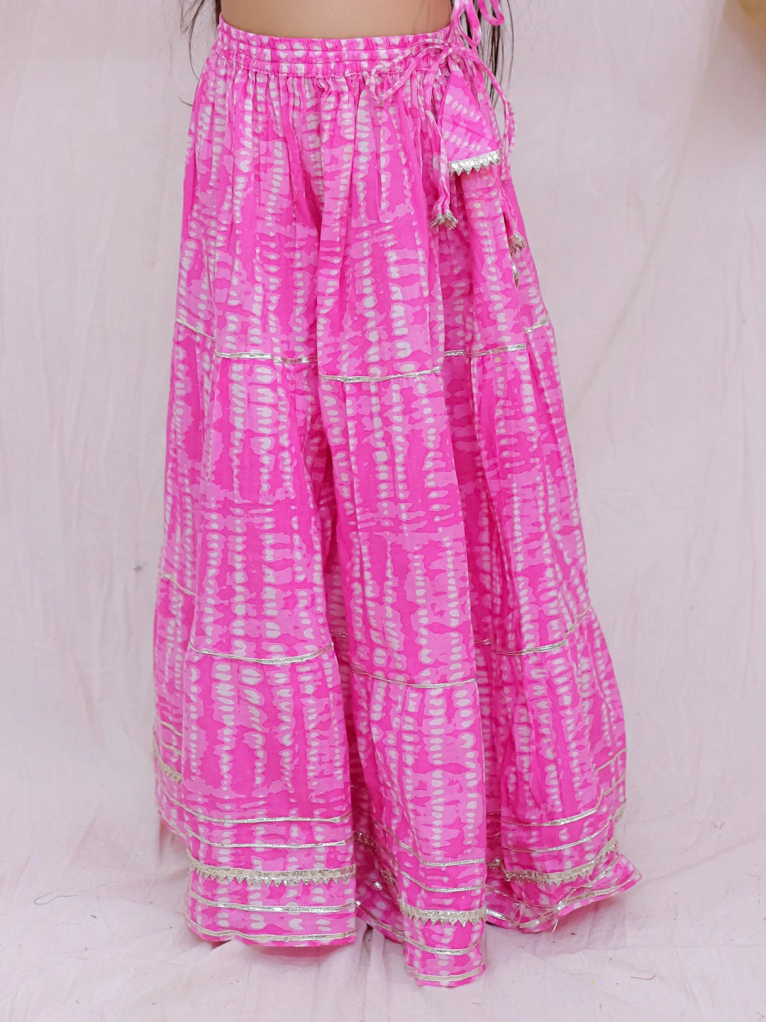 BownBee Pure Cotton Quater Sleeves Tie & Dye Top With Skirt For Girls - Yellow