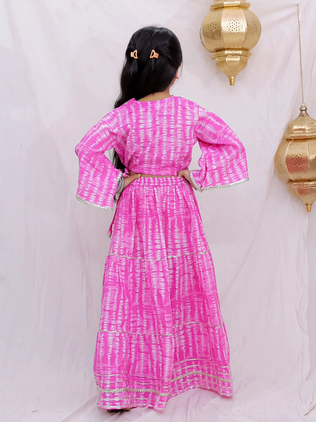 BownBee Pure Cotton Quater Sleeves Tie & Dye Top With Skirt For Girls - Yellow