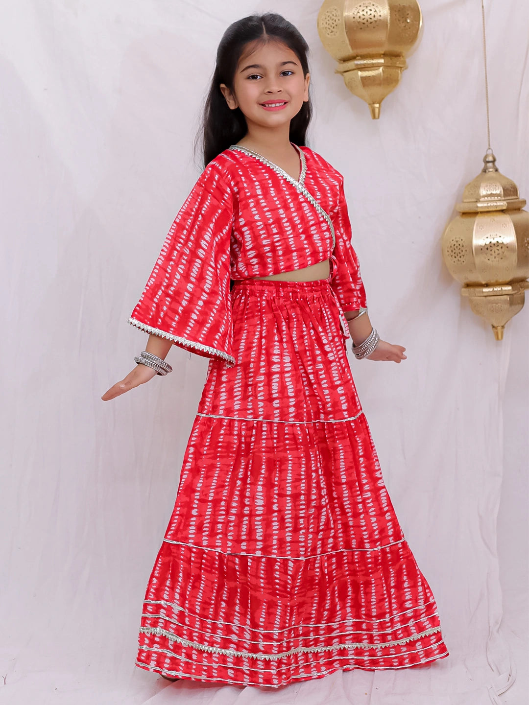 BownBee Pure Cotton Quater Sleeves Tie & Dye Top With Skirt For Girls