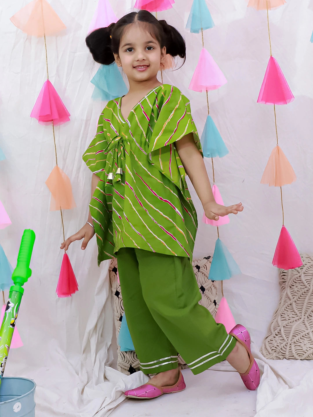 BownBee Pure Cotton Badhani Kaftan & Plazao Set For Girls - Purple