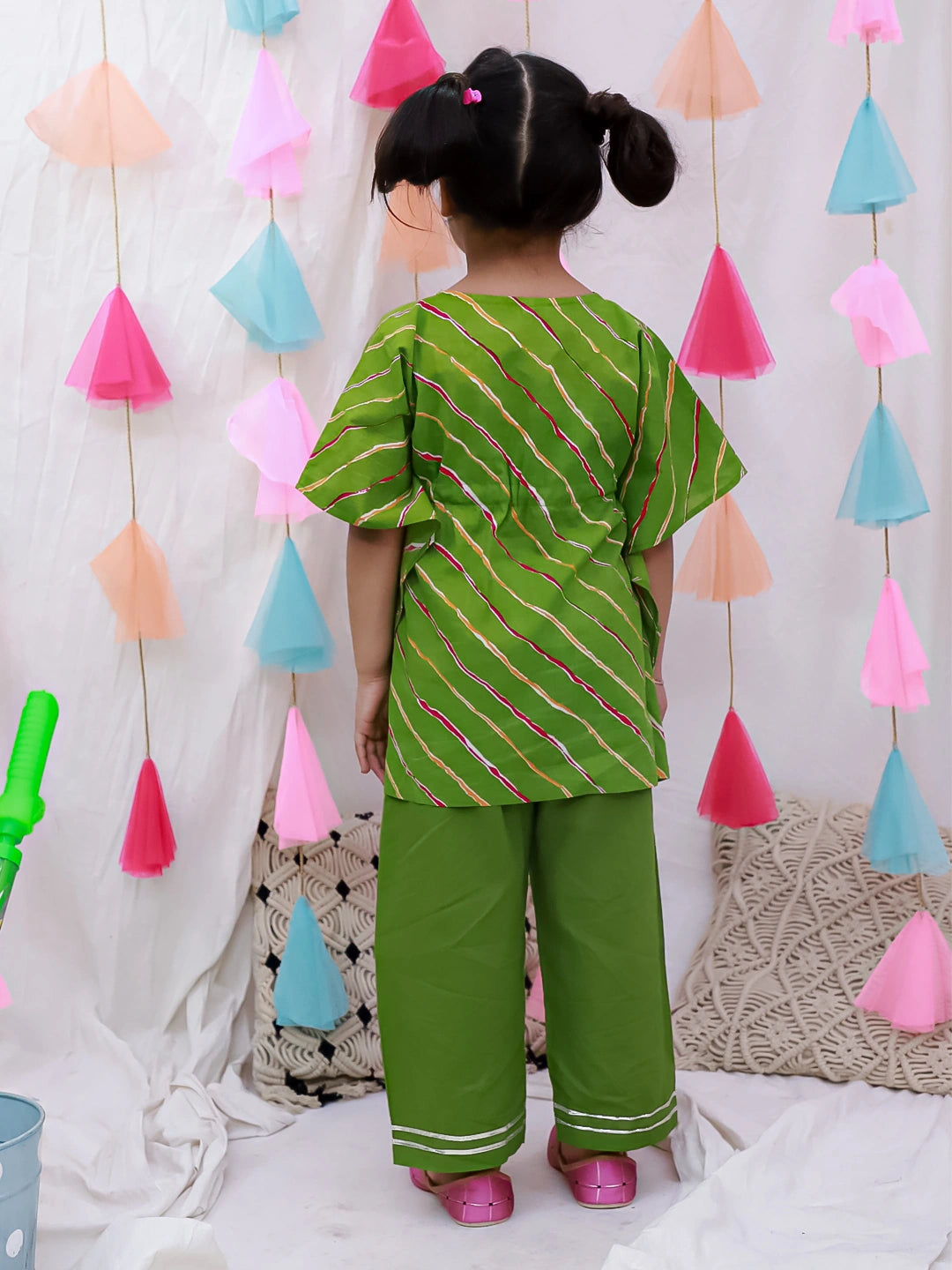 BownBee Pure Cotton Badhani Kaftan & Plazao Set For Girls - Purple