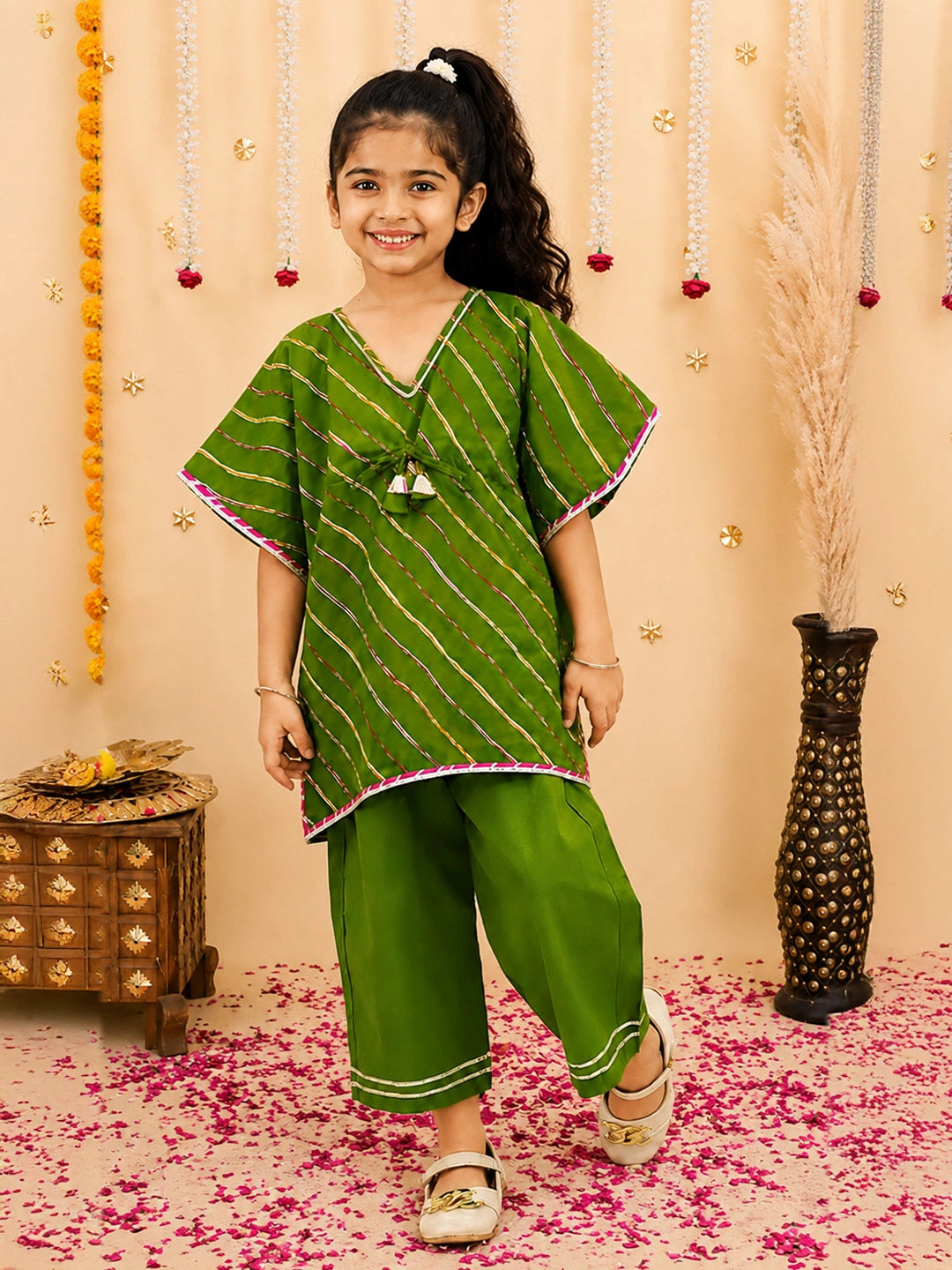 BownBee Pure Cotton Lehriya Kaftan & Plazao Set For Girls