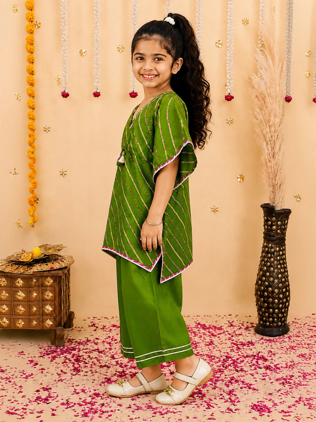 BownBee Pure Cotton Lehriya Kaftan & Plazao Set For Girls