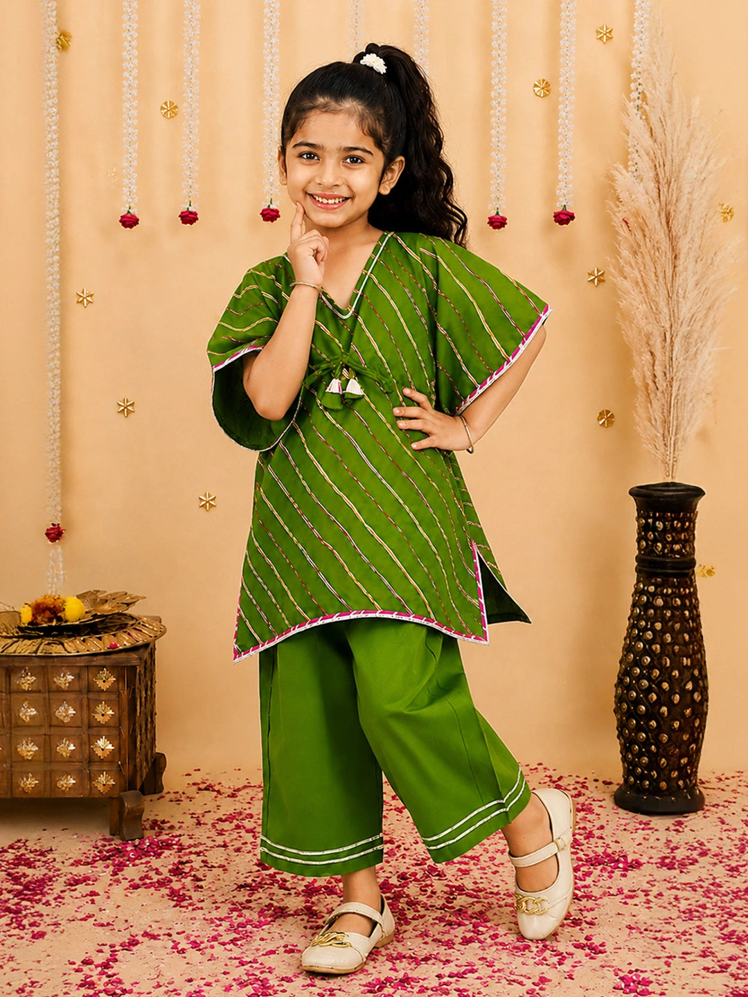 BownBee Pure Cotton Lehriya Kaftan & Plazao Set For Girls