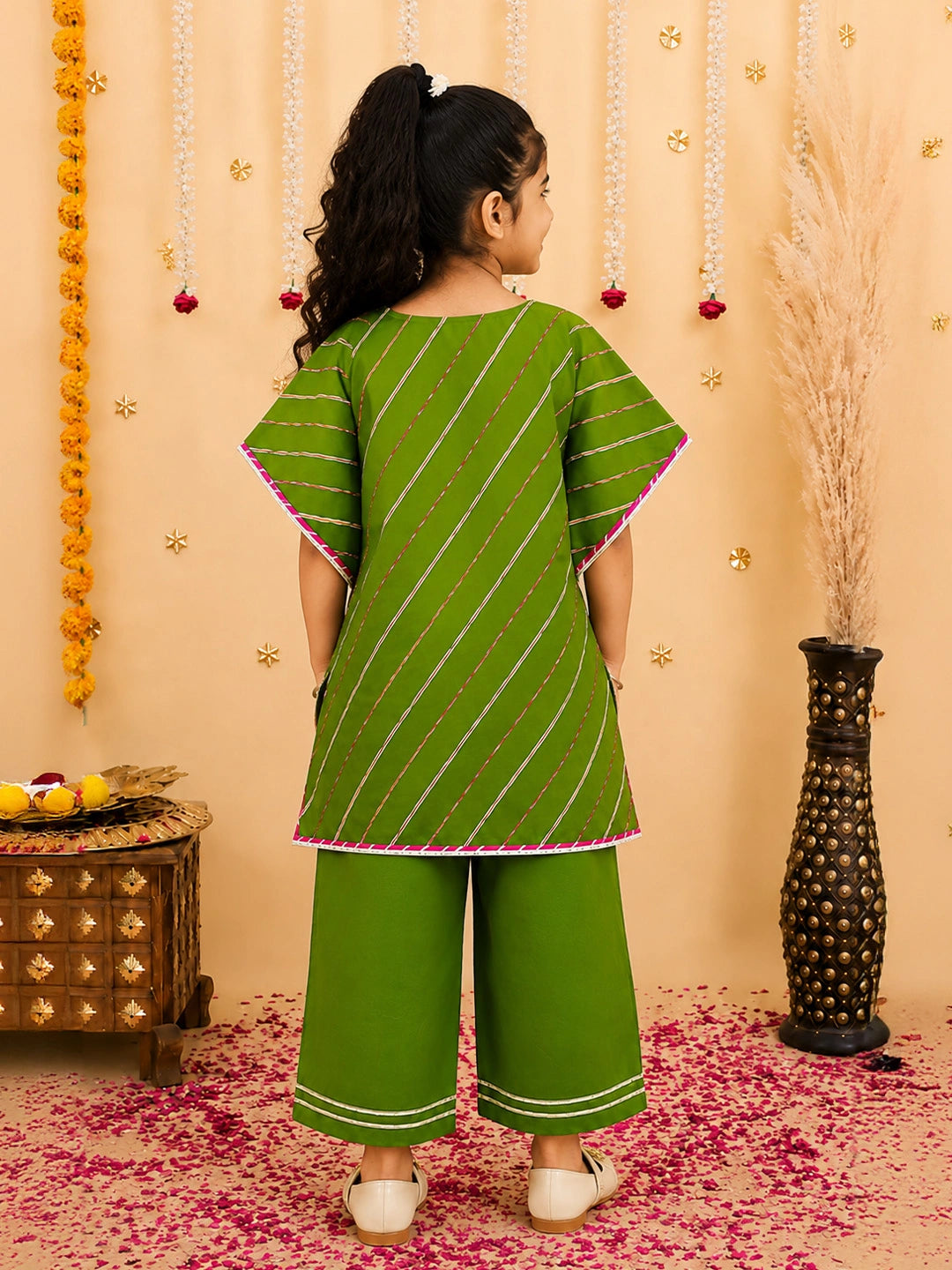 BownBee Pure Cotton Lehriya Kaftan & Plazao Set For Girls