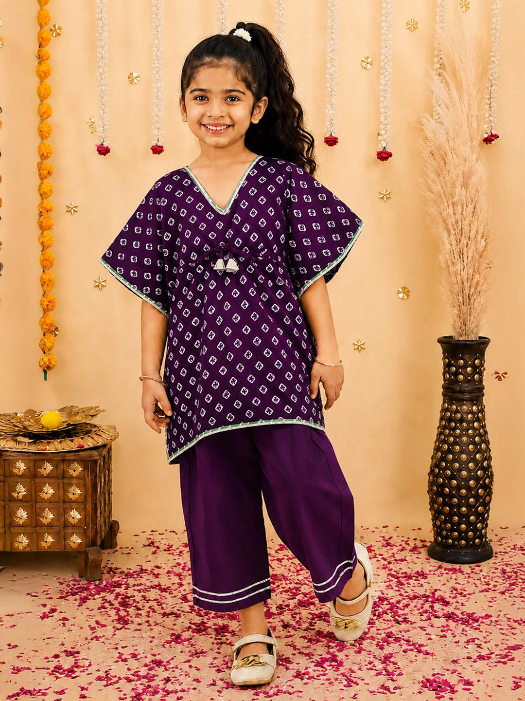 BownBee Pure Cotton Badhani Kaftan & Plazao Set For Girls