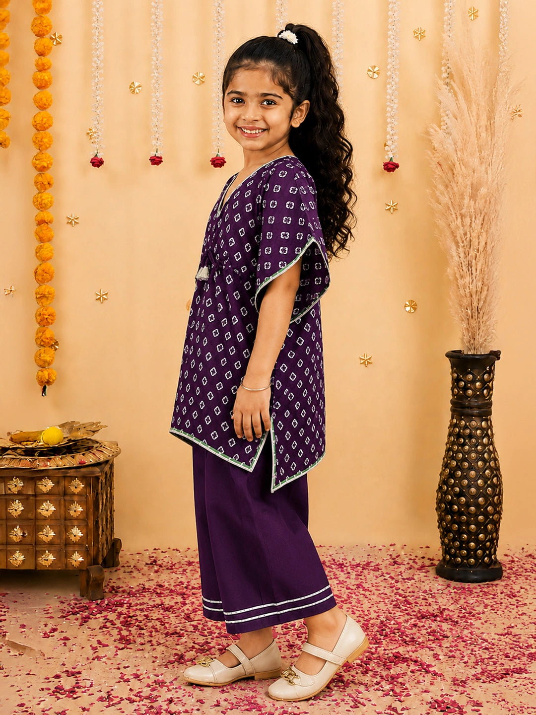 BownBee Pure Cotton Badhani Kaftan & Plazao Set For Girls