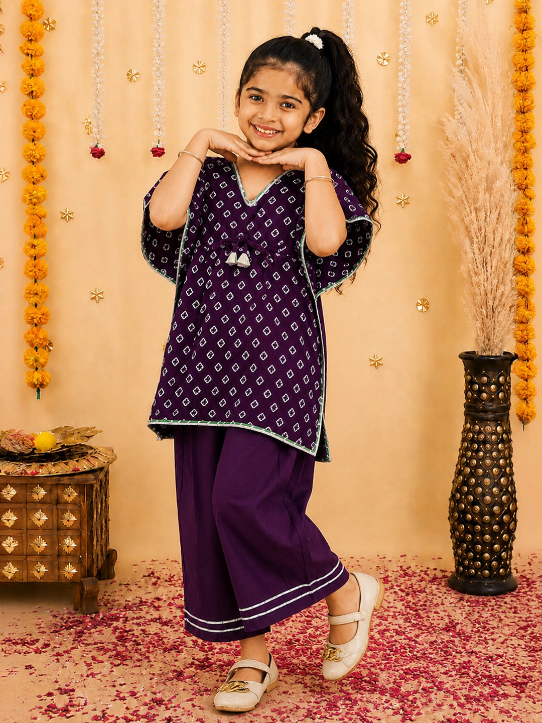 BownBee Pure Cotton Badhani Kaftan & Plazao Set For Girls