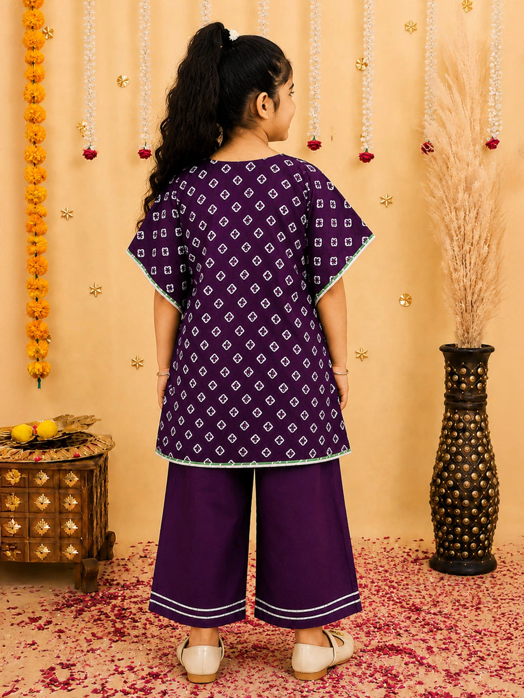 BownBee Pure Cotton Badhani Kaftan & Plazao Set For Girls
