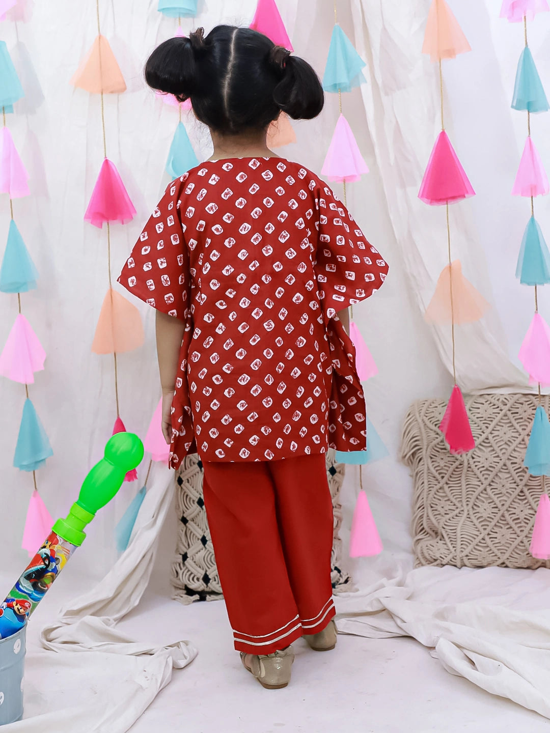 BownBee Pure Cotton Badhani Kaftan & Plazao Set For Girls - Purple