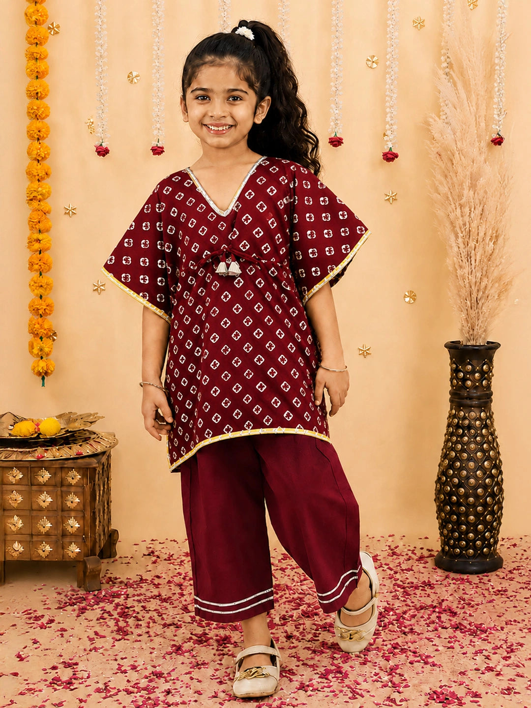 BownBee Pure Cotton Badhani Kaftan & Plazao Set For Girls